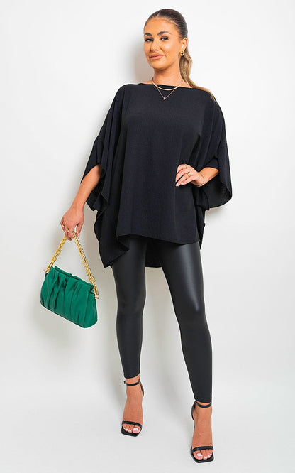 Oversized Batwing Sleeve Casual Tops - Black River UK