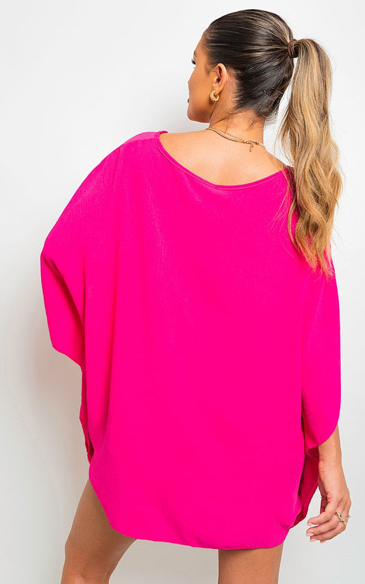 Oversized Batwing Sleeve Casual Tops - Black River UK