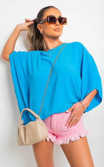 Oversized Batwing Sleeve Casual Tops - Black River UK
