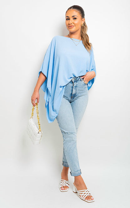 Oversized Batwing Sleeve Casual Tops - Black River UK