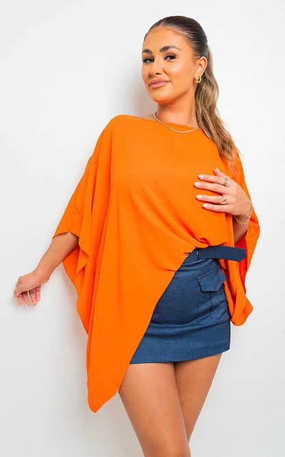 Oversized Batwing Sleeve Casual Tops - Black River UK