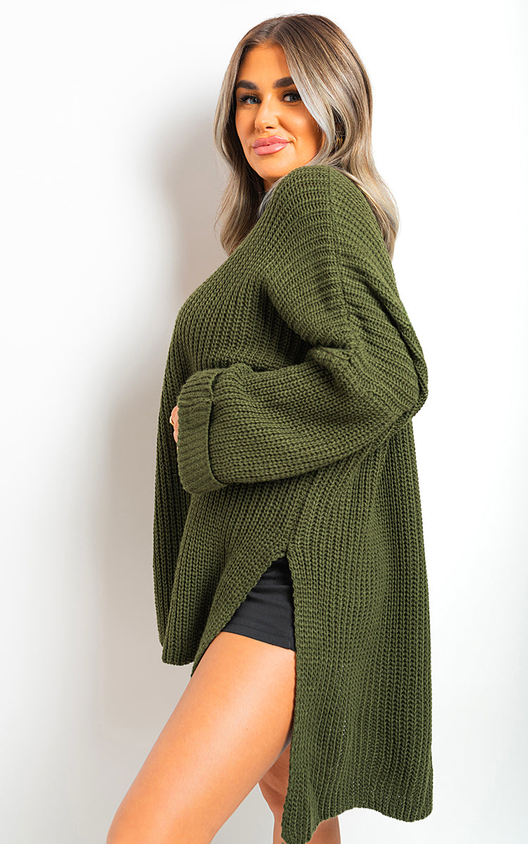 High Neck Oversized Long Sleeve Knitted Jumper - Black River UK
