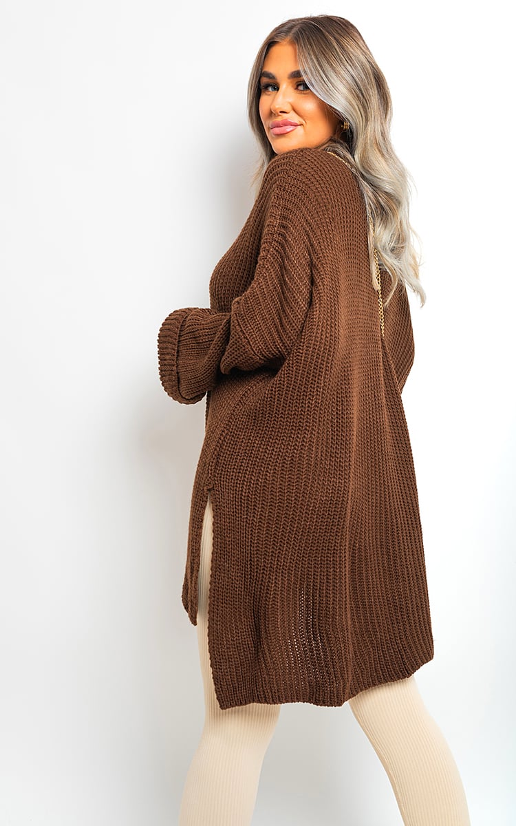 High Neck Oversized Long Sleeve Knitted Jumper - Black River UK