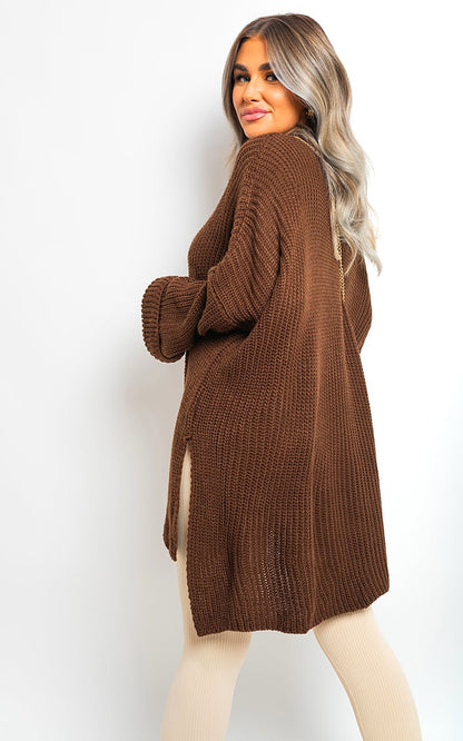 High Neck Oversized Long Sleeve Knitted Jumper - Black River UK