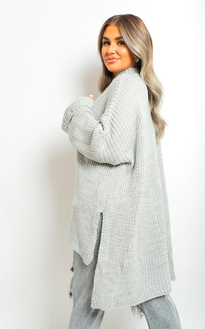 High Neck Oversized Long Sleeve Knitted Jumper - Black River UK