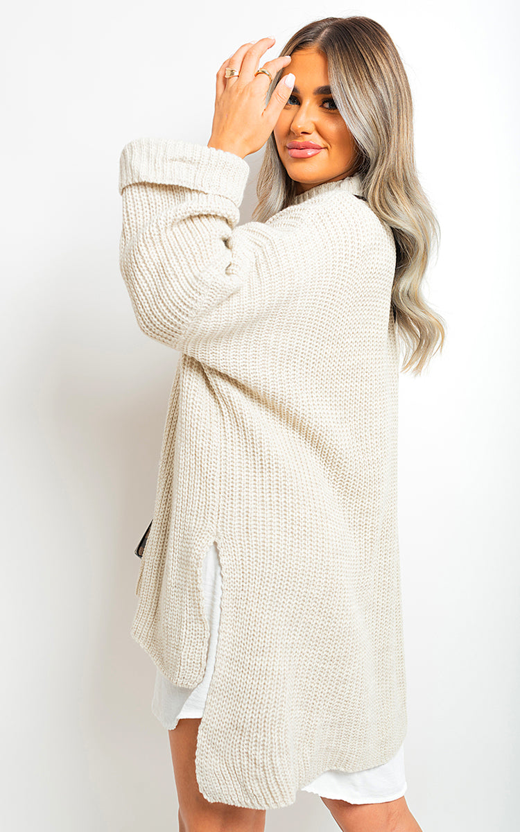 High Neck Oversized Long Sleeve Knitted Jumper - Black River UK