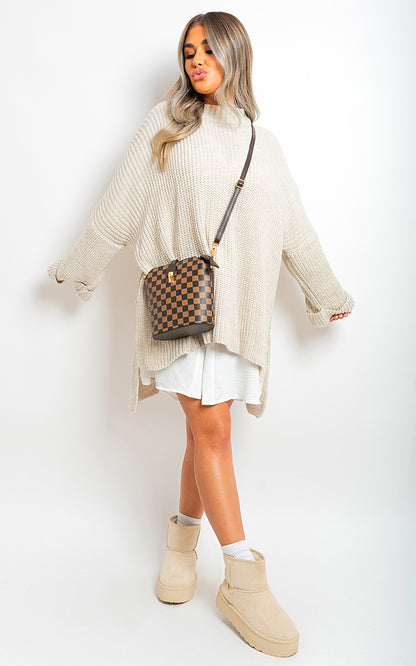 High Neck Oversized Long Sleeve Knitted Jumper - Black River UK