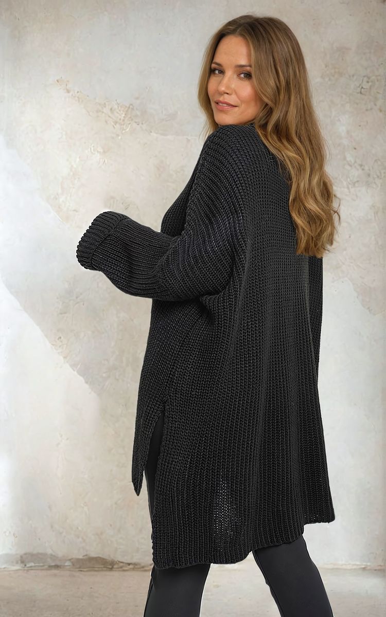 High Neck Oversized Long Sleeve Knitted Jumper - Black River UK