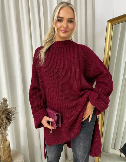 High Neck Oversized Long Sleeve Knitted Jumper - Black River UK