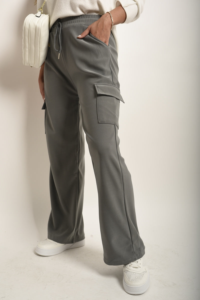 Wide Leg Drawstring Waist Flap Pocket Trouser - Black River UK