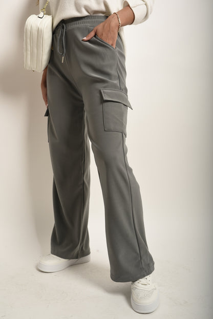 Wide Leg Drawstring Waist Flap Pocket Trouser - Black River UK