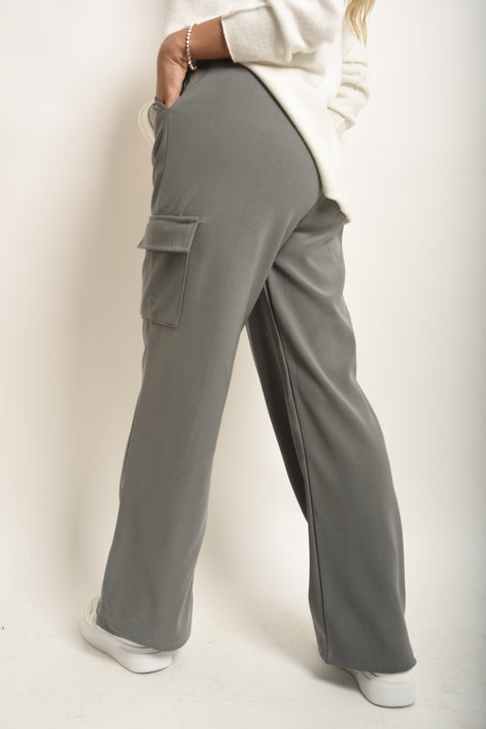 Wide Leg Drawstring Waist Flap Pocket Trouser - Black River UK
