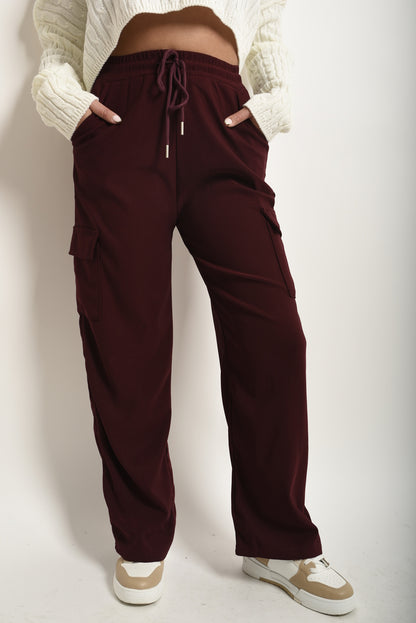 Wide Leg Drawstring Waist Flap Pocket Trouser - Black River UK