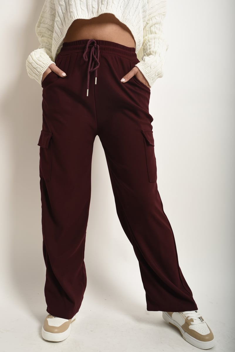 Wide Leg Drawstring Waist Flap Pocket Trouser - Black River UK