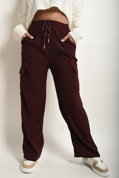 Wide Leg Drawstring Waist Flap Pocket Trouser - Black River UK
