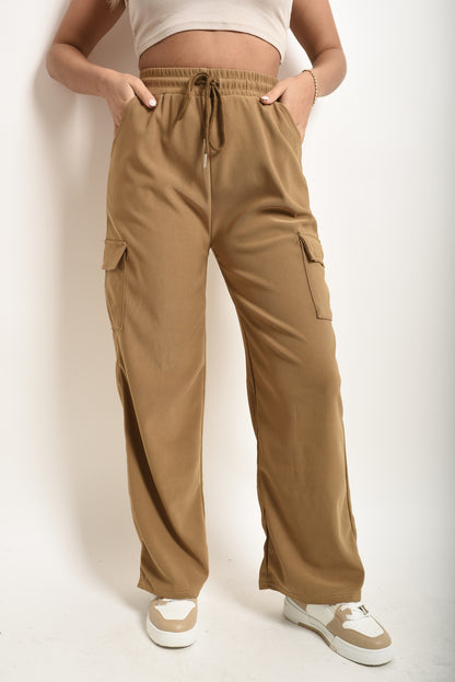 Wide Leg Drawstring Waist Flap Pocket Trouser - Black River UK