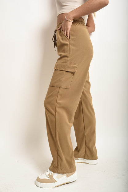 Wide Leg Drawstring Waist Flap Pocket Trouser - Black River UK