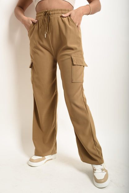 Wide Leg Drawstring Waist Flap Pocket Trouser - Black River UK