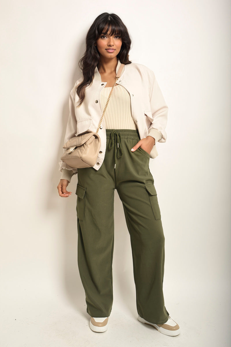 Wide Leg Drawstring Waist Flap Pocket Trouser - Black River UK