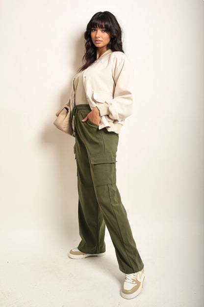 Wide Leg Drawstring Waist Flap Pocket Trouser - Black River UK