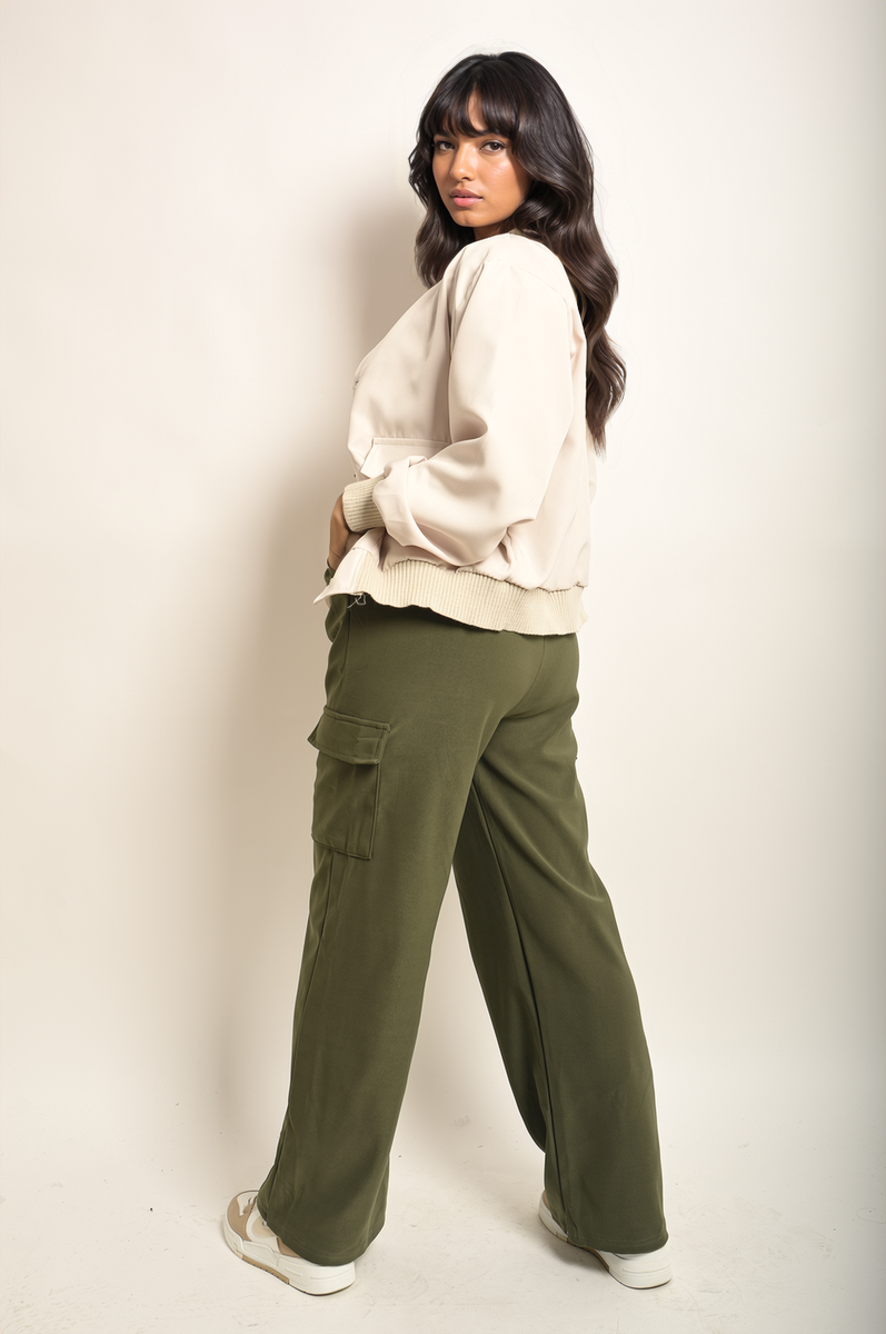 Wide Leg Drawstring Waist Flap Pocket Trouser - Black River UK