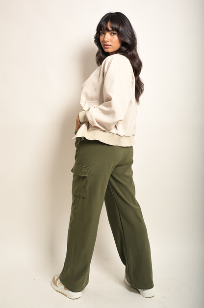 Wide Leg Drawstring Waist Flap Pocket Trouser - Black River UK