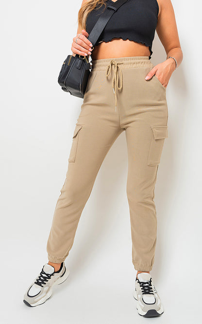 Fleece Lined Cargo Pocket Trouser with Drawstring - Black River UK