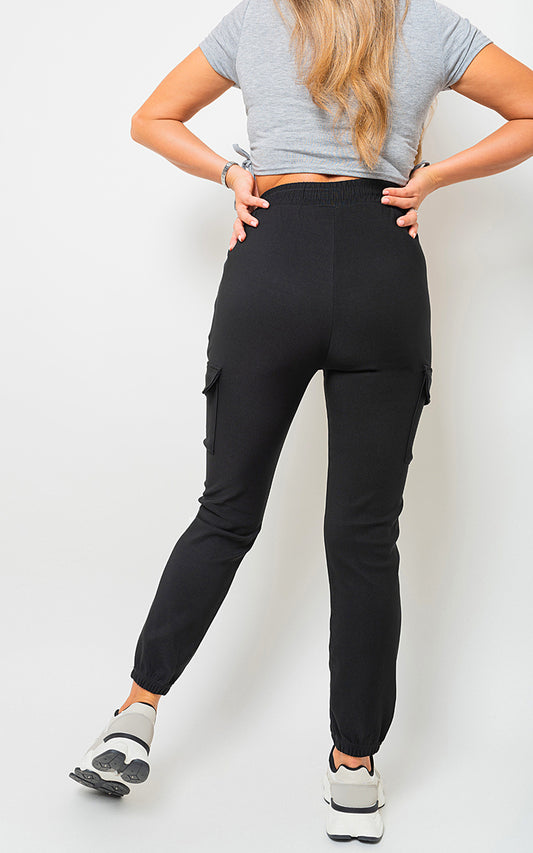 Fleece Lined Cargo Pocket Trouser with Drawstring - Black River UK