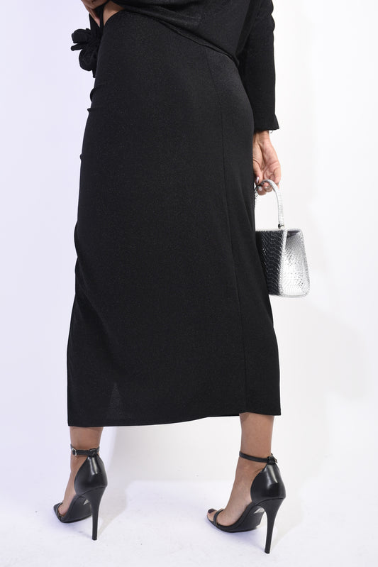 Drape Front Ruched Midi Skirt - Black River UK