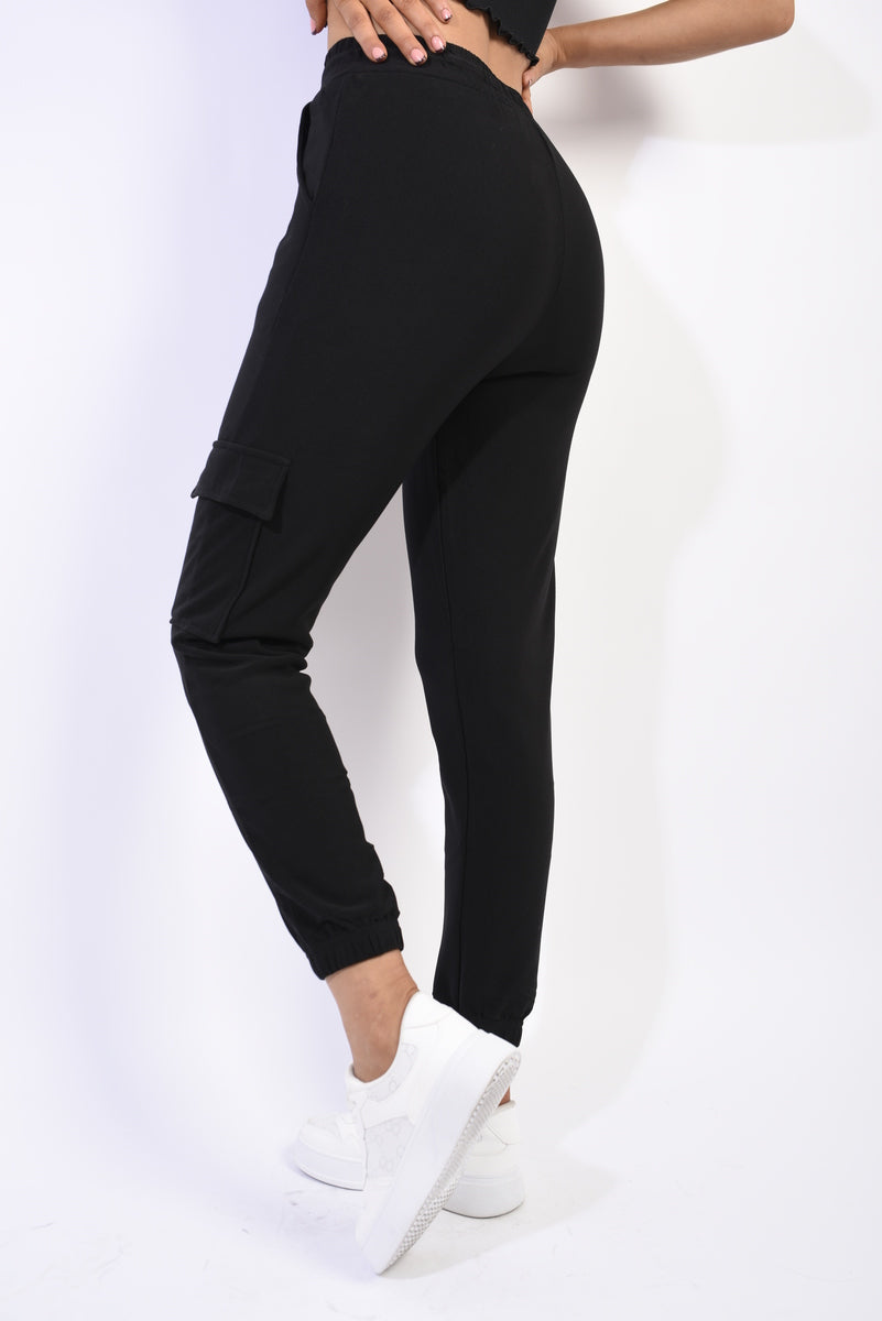 Fleece Lined Cargo Pocket Trouser with Drawstring - Black River UK