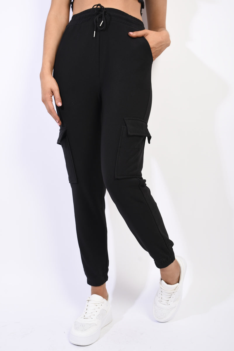 Fleece Lined Cargo Pocket Trouser with Drawstring - Black River UK