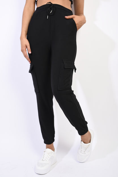 Fleece Lined Cargo Pocket Trouser with Drawstring - Black River UK