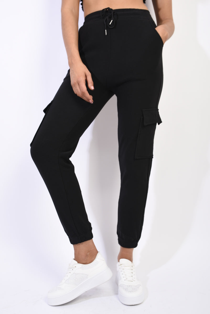 Fleece Lined Cargo Pocket Trouser with Drawstring - Black River UK