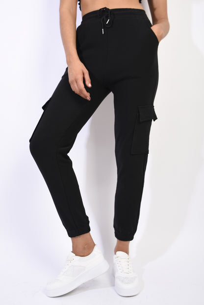 Fleece Lined Cargo Pocket Trouser with Drawstring - Black River UK