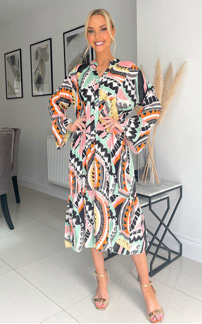 Printed Midi Dress - Black River UK