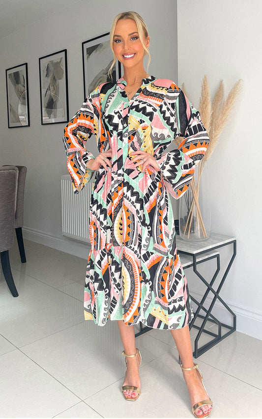 Printed Midi Dress - Black River UK