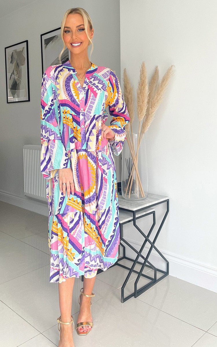 Printed Midi Dress - Black River UK