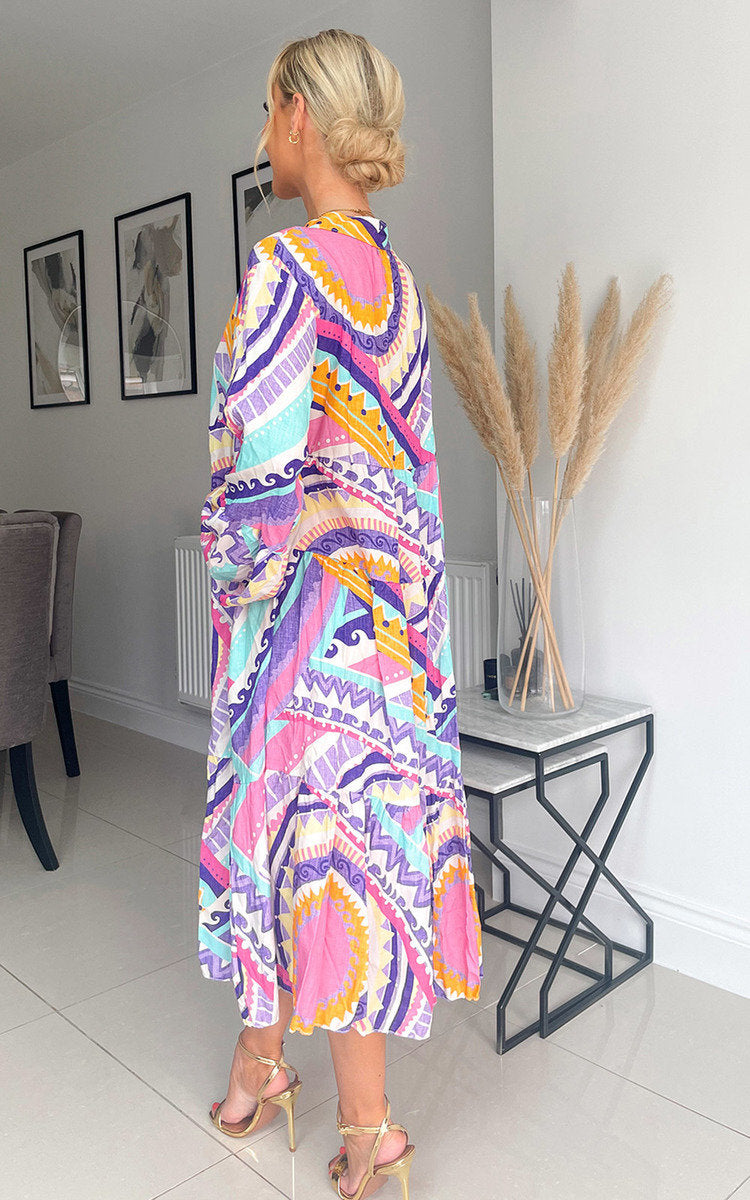 Printed Midi Dress - Black River UK