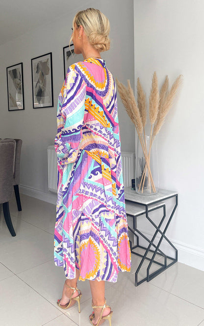 Printed Midi Dress - Black River UK
