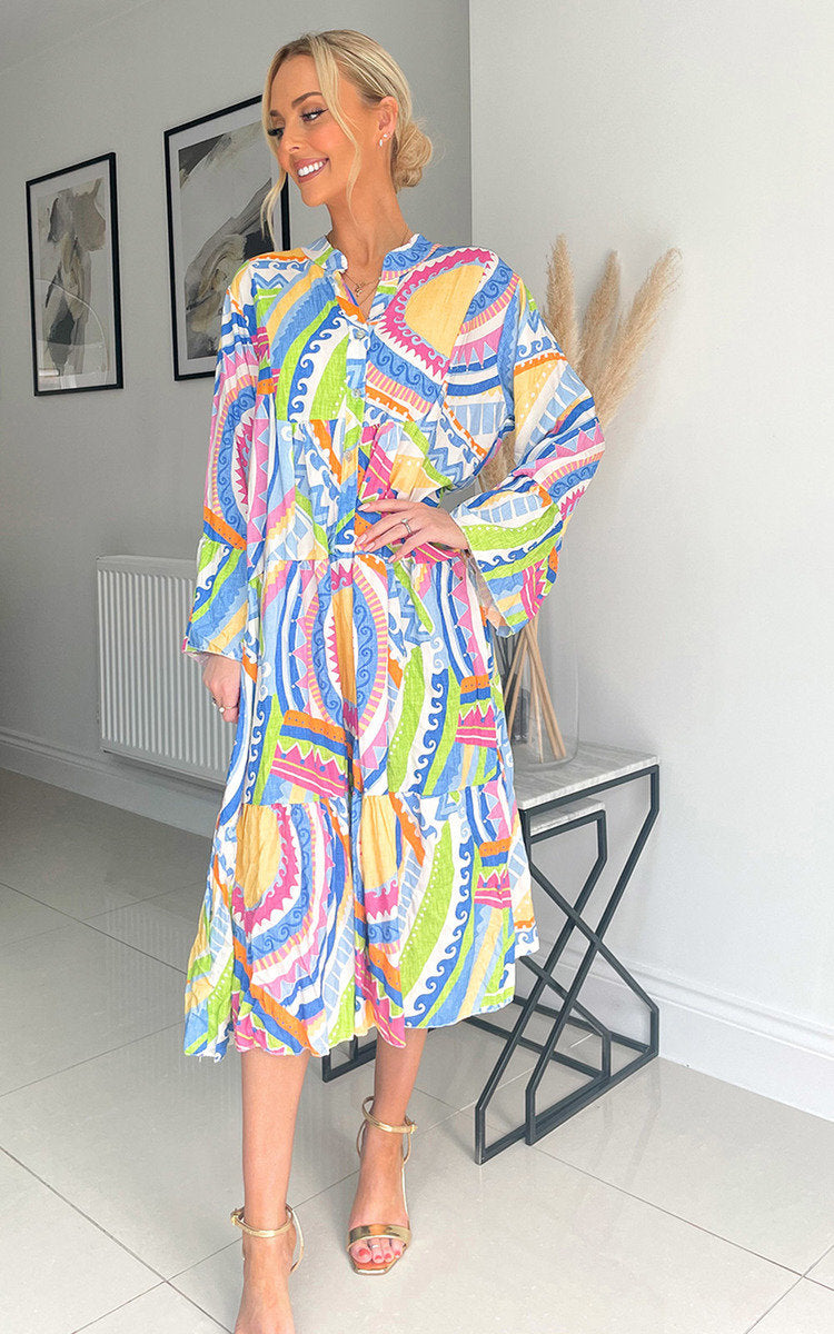 Printed Midi Dress - Black River UK