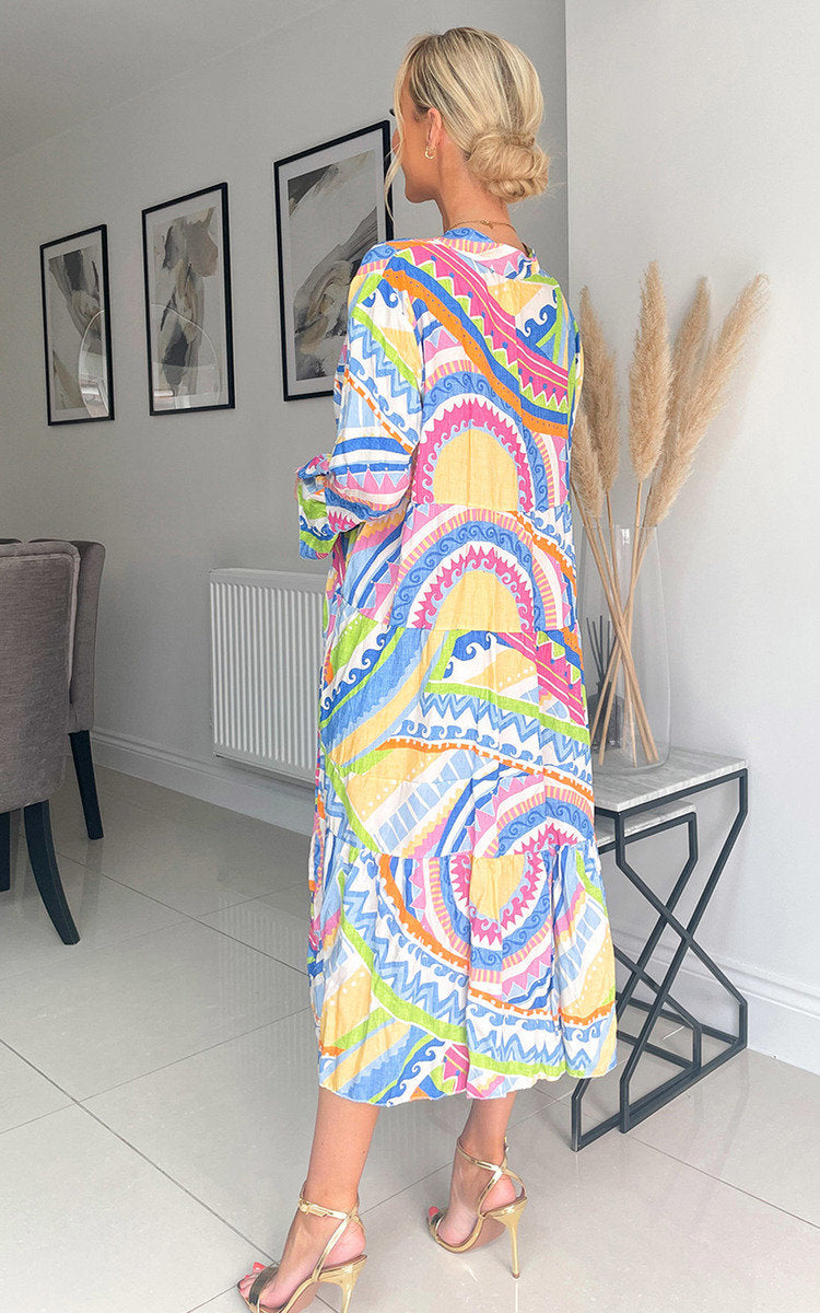 Printed Midi Dress - Black River UK