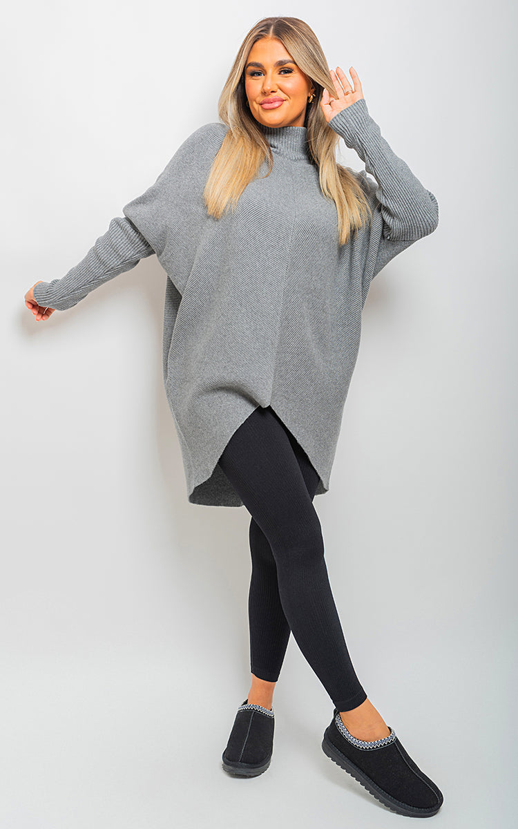 Turtle Neck Longline Knitted Jumper - Black River UK