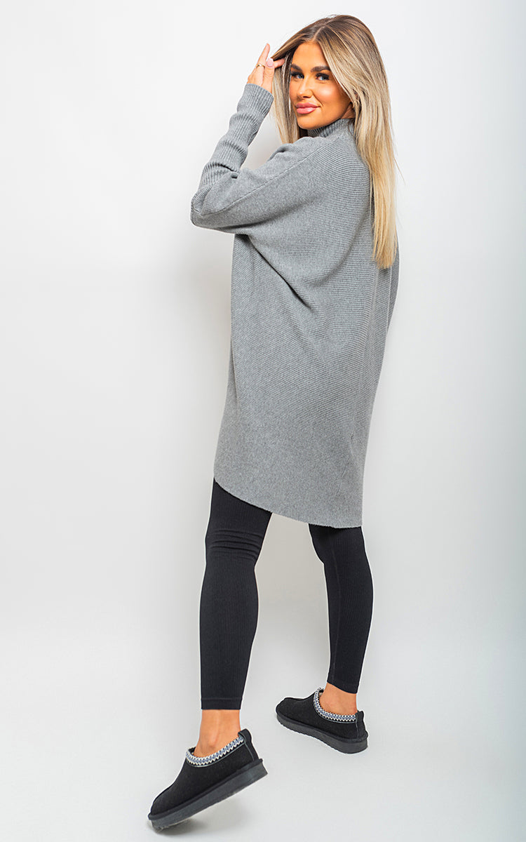 Turtle Neck Longline Knitted Jumper - Black River UK