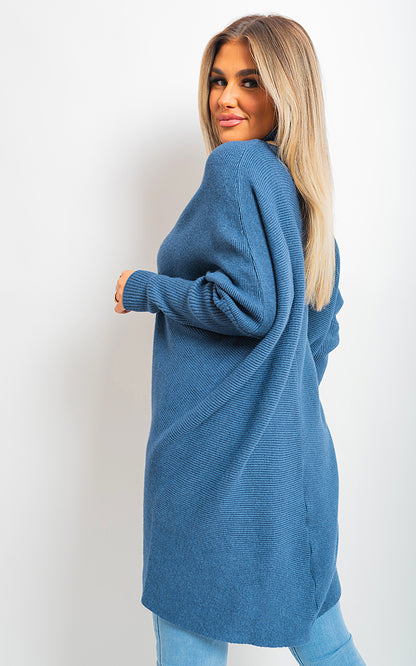 Turtle Neck Longline Knitted Jumper - Black River UK