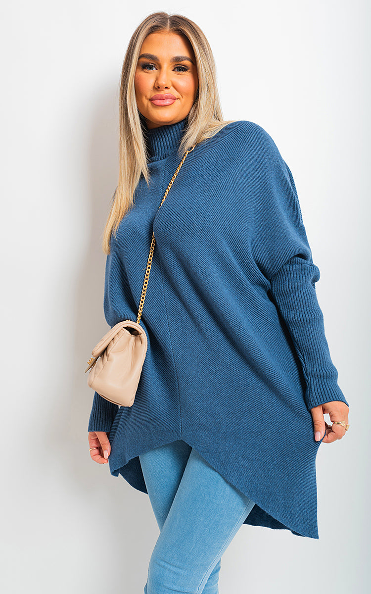 Turtle Neck Longline Knitted Jumper - Black River UK