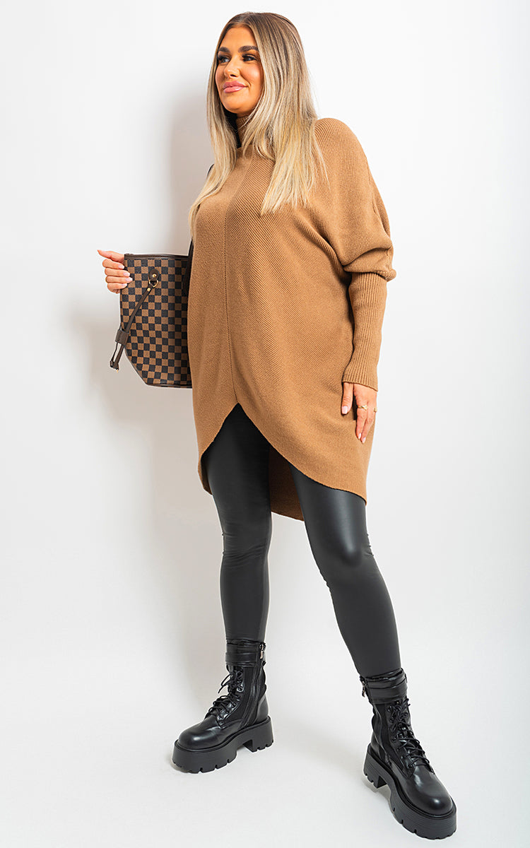 Turtle Neck Longline Knitted Jumper - Black River UK