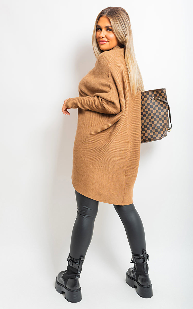 Turtle Neck Longline Knitted Jumper - Black River UK
