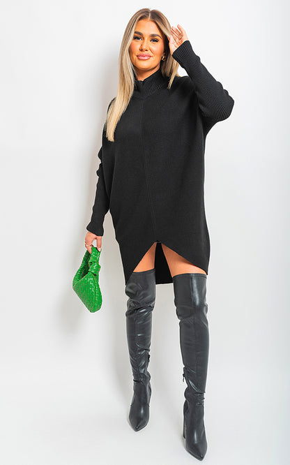 Turtle Neck Longline Knitted Jumper - Black River UK