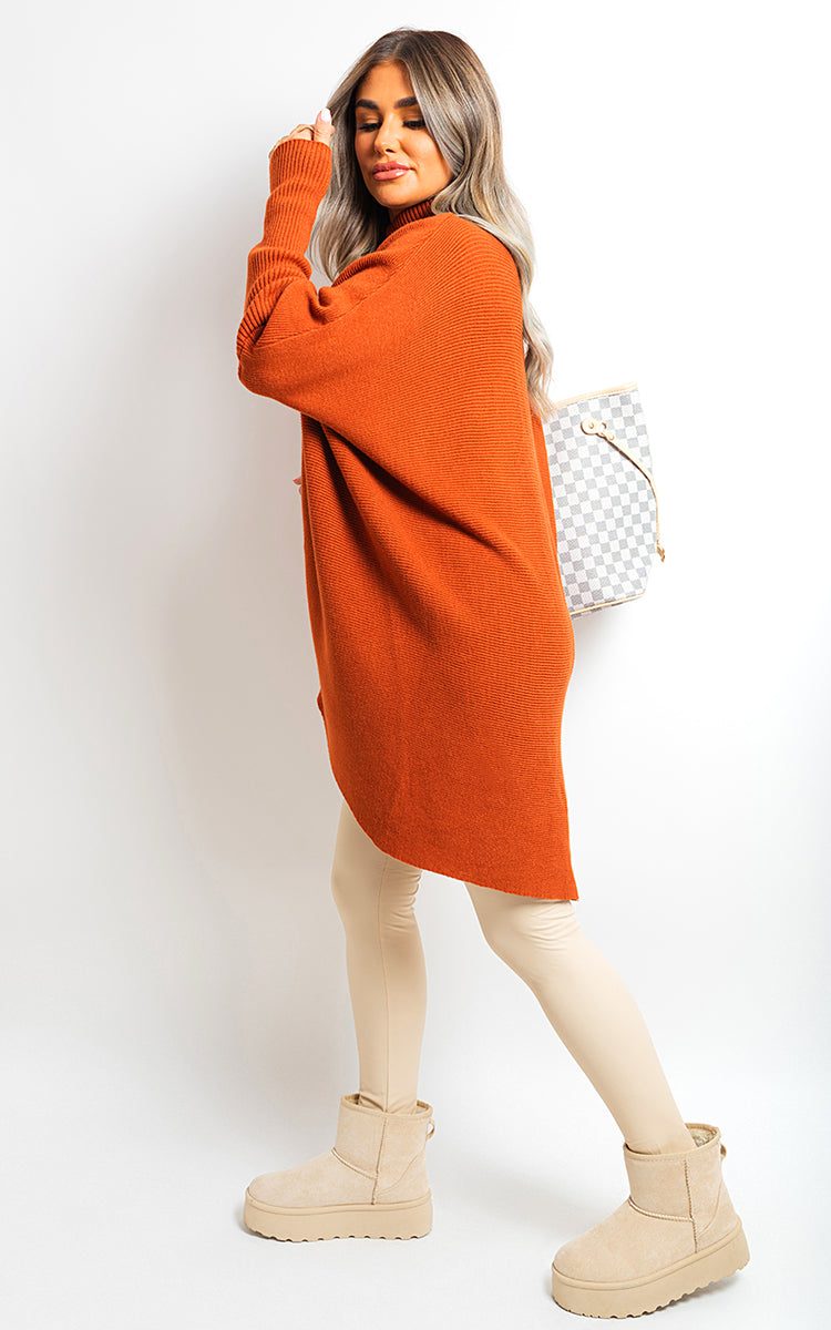 Turtle Neck Longline Knitted Jumper - Black River UK