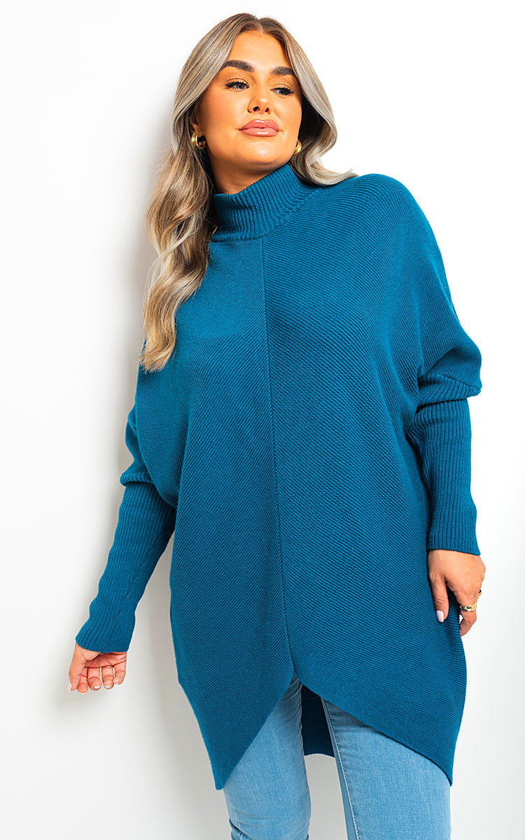 Turtle Neck Longline Knitted Jumper - Black River UK